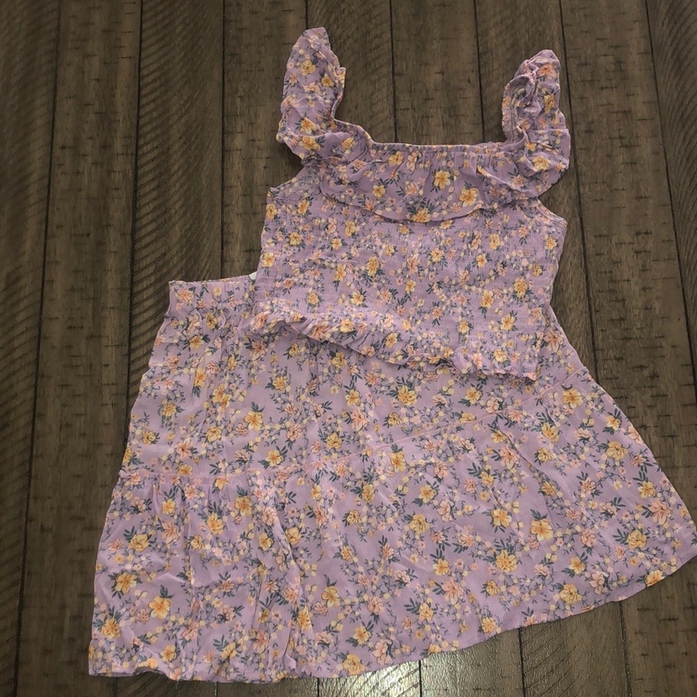 Hippie Rose purple floral gauzy smocked top skirt set M NWOT Cottagecore